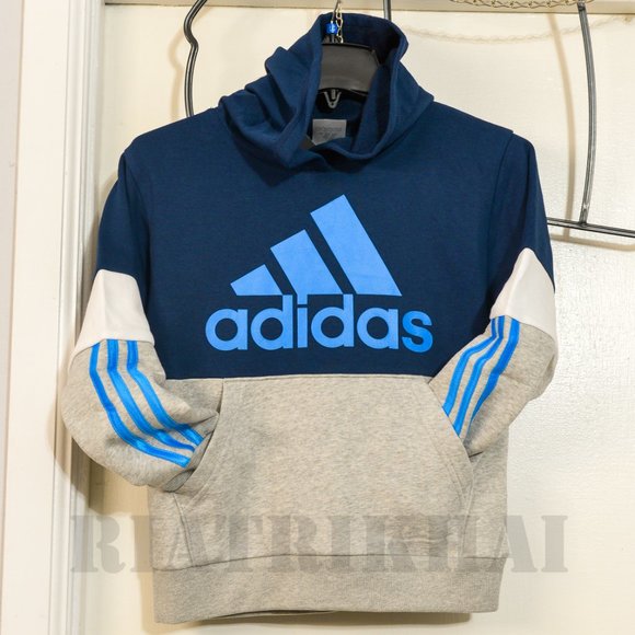 Blue/gray NWT adidas Youth boys Fleece Hoodie - Picture 3 of 4